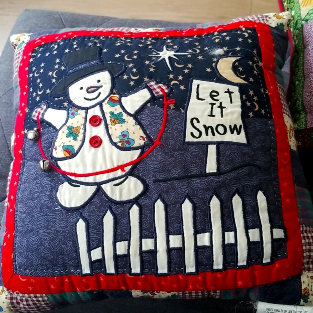 Snowman Jingle Bell Accent Throw Pillow Vintage